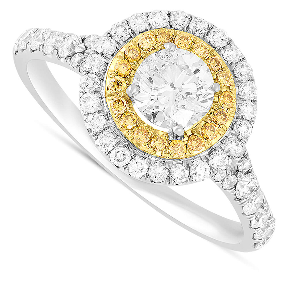 Platinum 1.04 carat white and round yellow diamond cluster ring image number 0