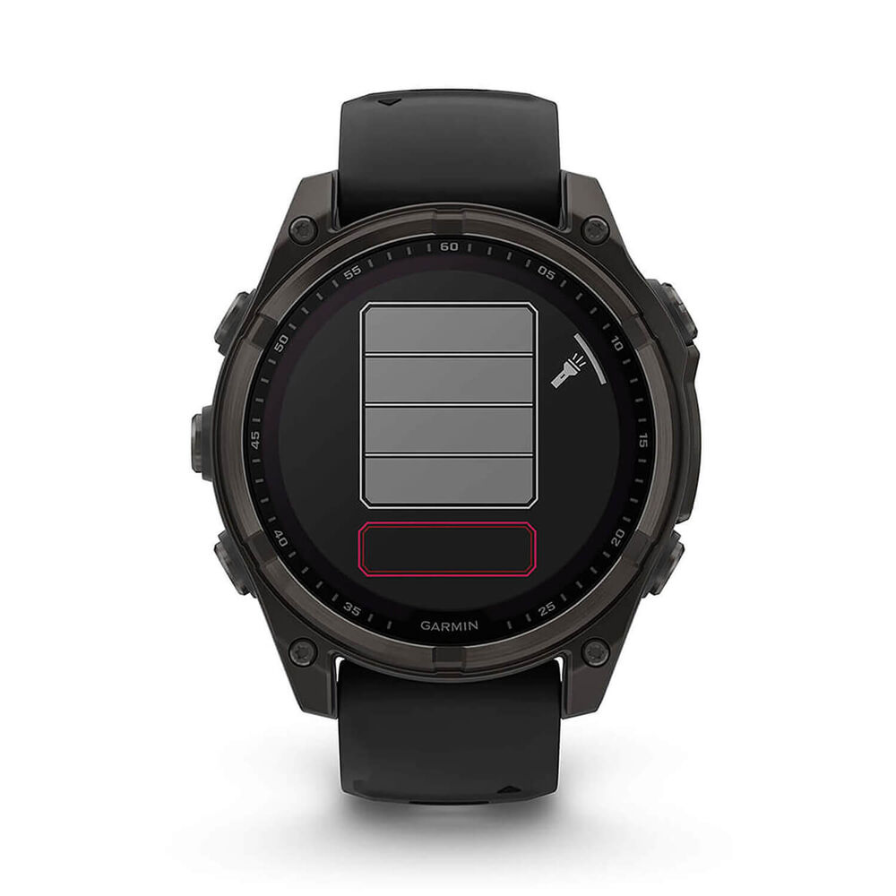 Garmin fenix® 8 Solar 47mm Carbon Grey DLC Titanium Case Black Pebble Gray Silicon Strap Watch image number 10