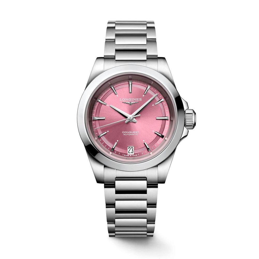 Longines Conquest 34mm Pink Dial Steel Bracelet Watch