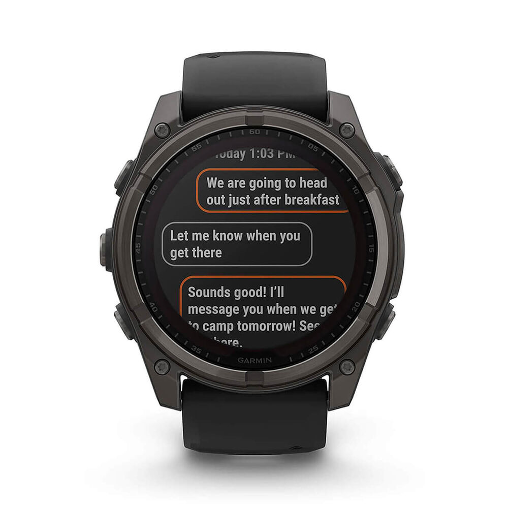 Garmin fenix® 8 Solar 51mm Carbon Grey DLC Titanium Case Black Pebble Gray Silicon Strap Watch image number 6