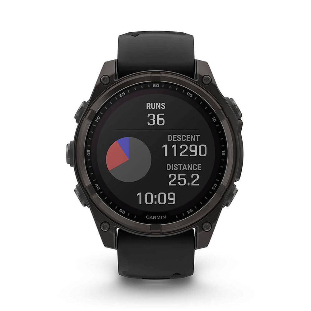 Garmin fenix® 8 Solar 47mm Carbon Grey DLC Titanium Case Black Pebble Gray Silicon Strap Watch image number 5