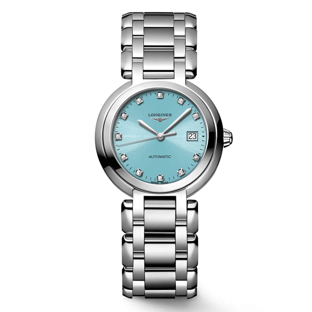 Longines Primaluna 30mm Blue Dial Diamond Dot Steel Bracelet Watch