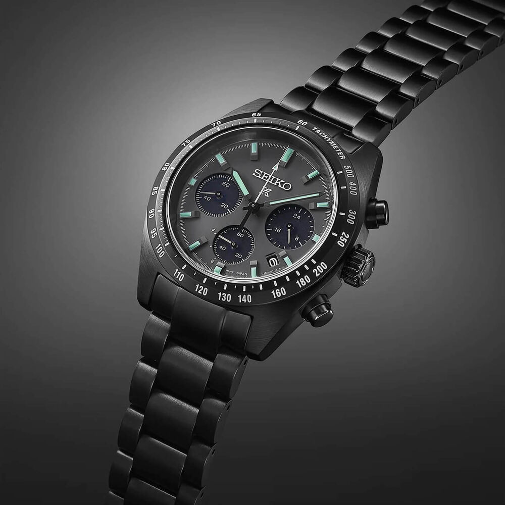 Seiko Prospex Speedtimer Night Vision 39mm Grey Dial Black Steel Case & Bracelet Watch