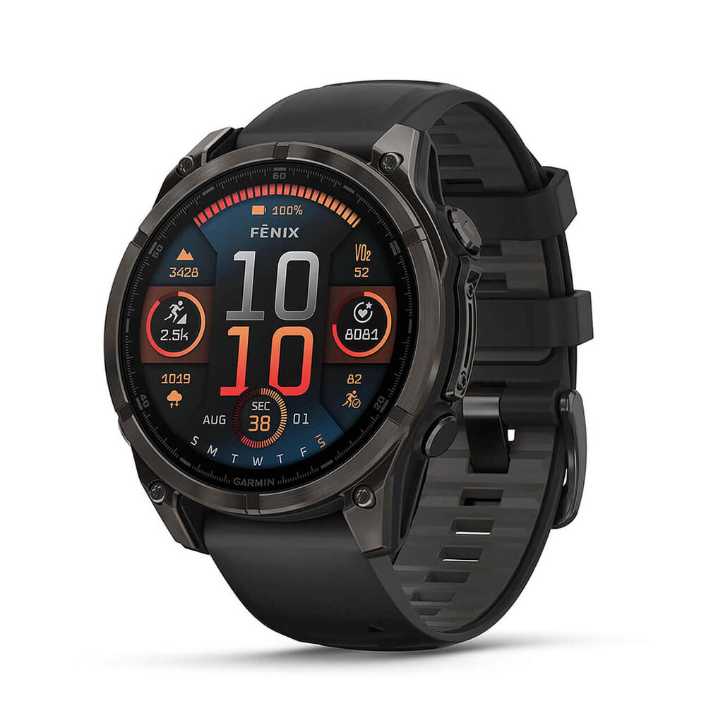 Garmin fenix® 8 AMOLED 47mm Carbon Grey DLC Titanium Case Black Pebble Grey Silicon Strap Watch image number 0