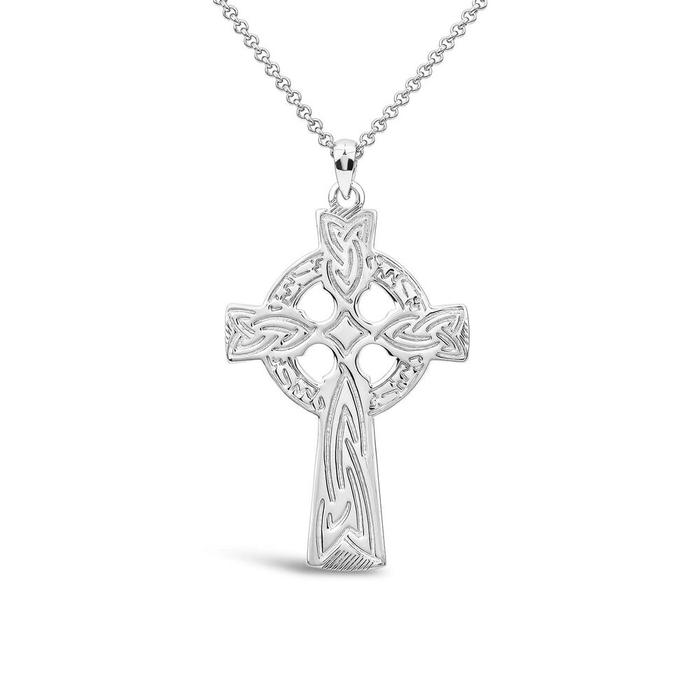 Silver Large Engraved Celtic Cross Pendant image number 0