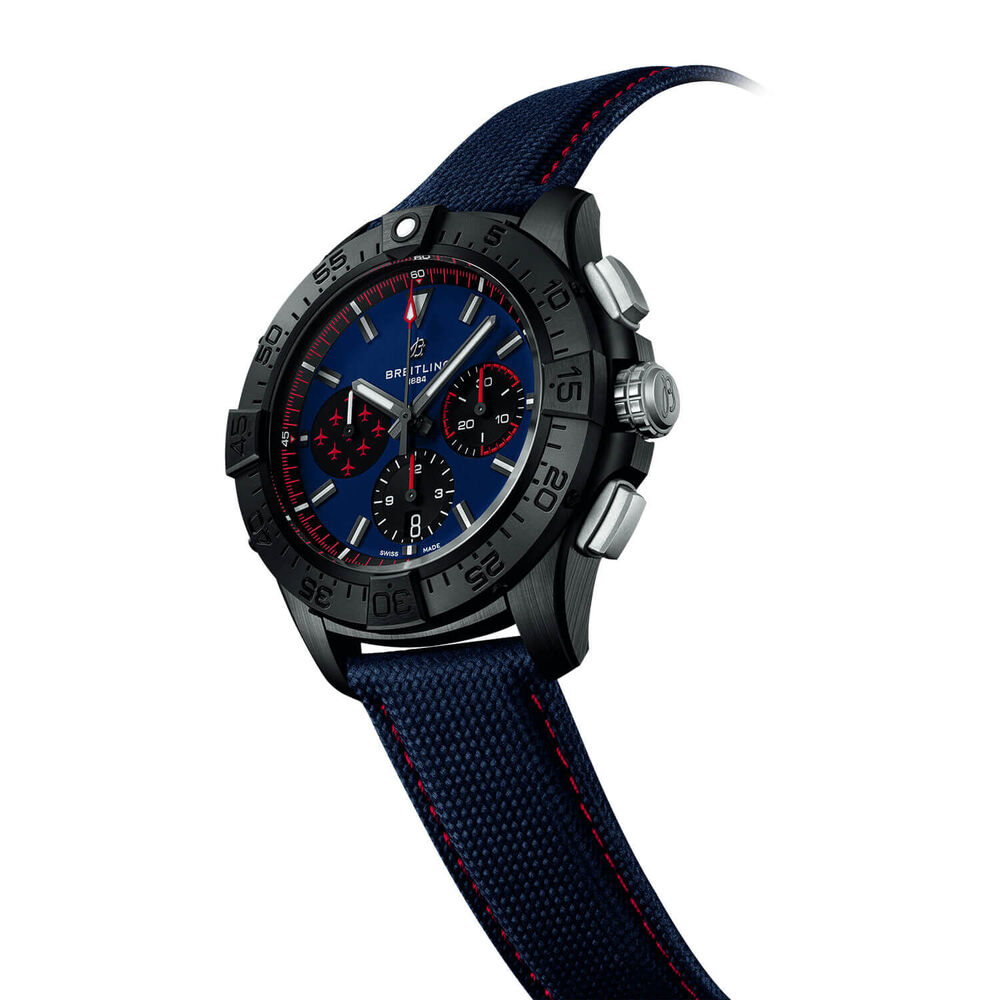 Breitling Avenger B01 Chronograph 44 Red Arrows Blue Dial Ceramic Bezel Leather Strap Watch image number 2