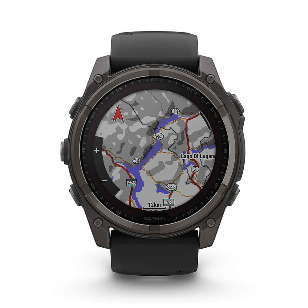 Garmin fenix® 8 Solar 51mm Carbon Grey DLC Titanium Case Black Pebble Gray Silicon Strap Watch image number 5