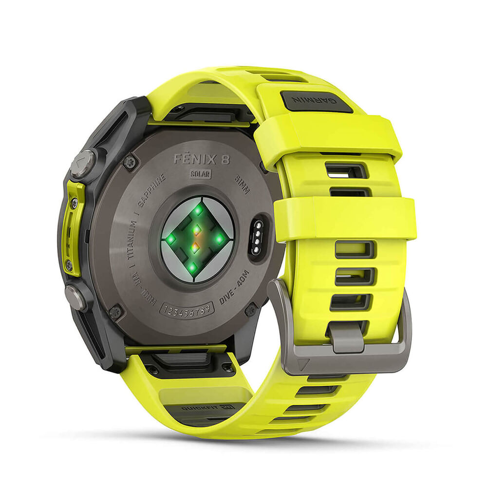 Garmin fenix® 8 Solar Sapphire 51mm Titanium Case Amp Yellow & Graphite Silicone Strap Watch image number 13