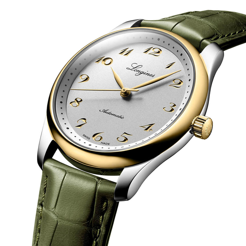 Longines Master Collection 40mm Silver Dial Yellow Gold Index Green Leather Strap Watch image number 2