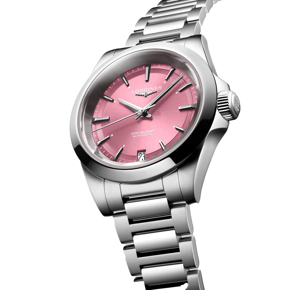 Longines Conquest 34mm Pink Dial Steel Bracelet Watch