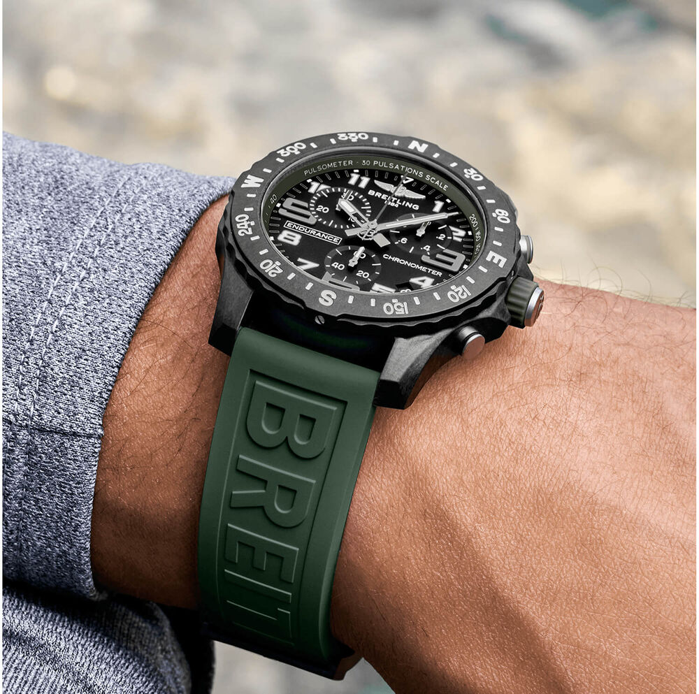 Breitling Endurance Pro 44mm Chronograph Black Dial Green Rubber Strap Watch image number 4