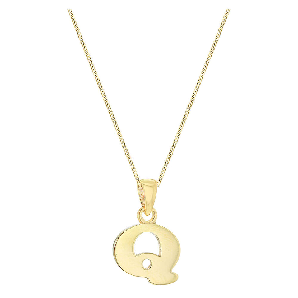 9ct Yellow Gold Plain Initial Q Pendant (Special Order) (Chain Included) image number 1