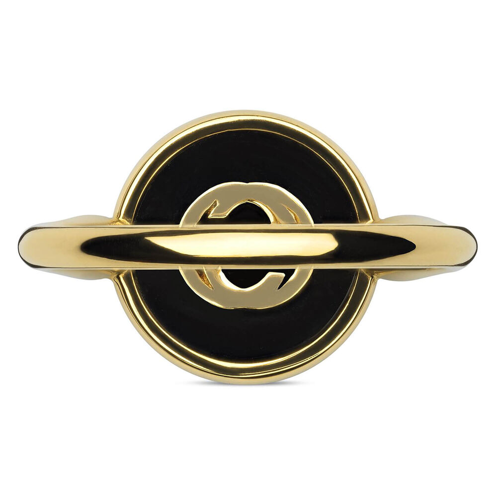 Gucci Interlocking Onyx 18k Yellow Gold Ring (UK Size M - N) image number 2