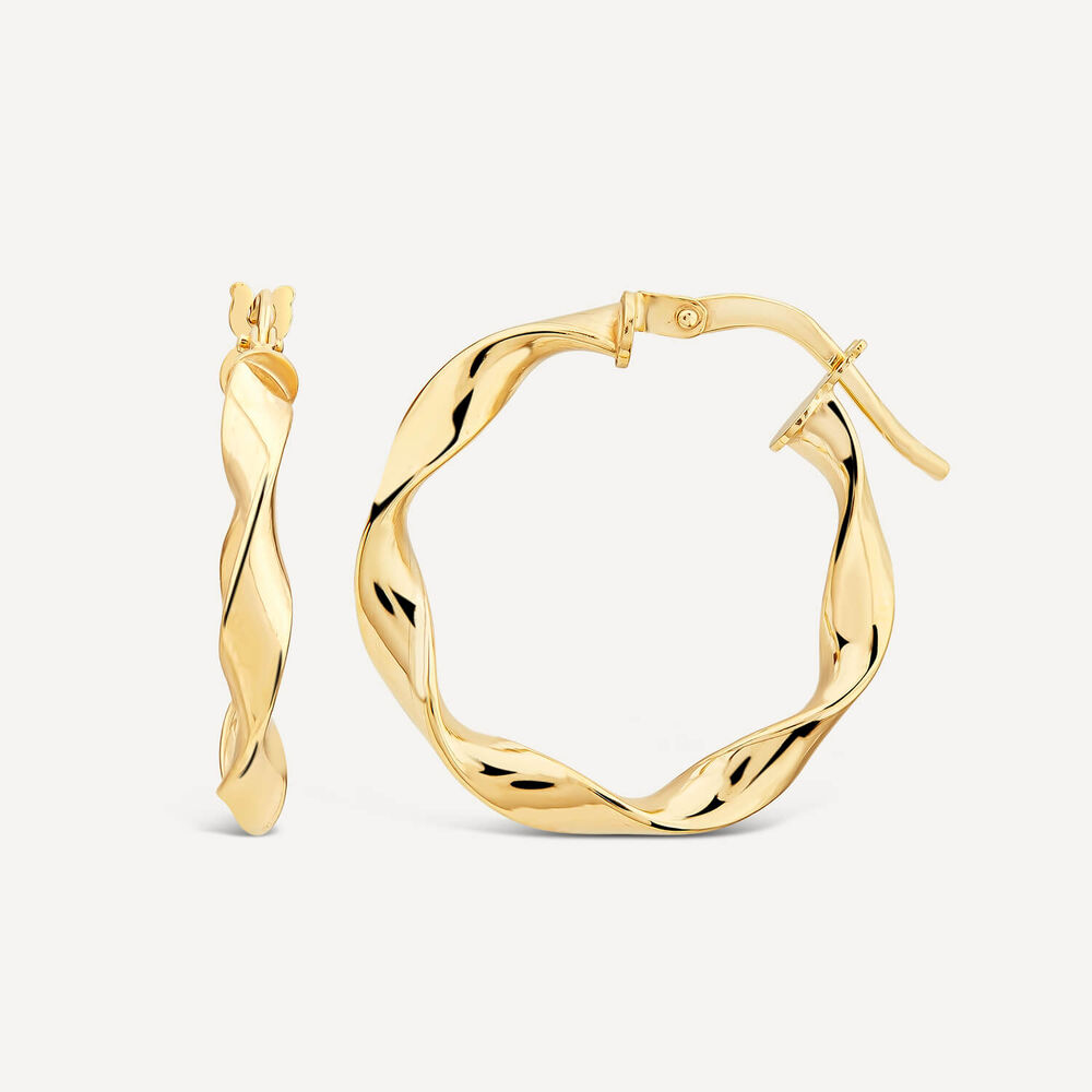 9ct Yellow Gold Twist 20mm Hoop Earrings image number 1