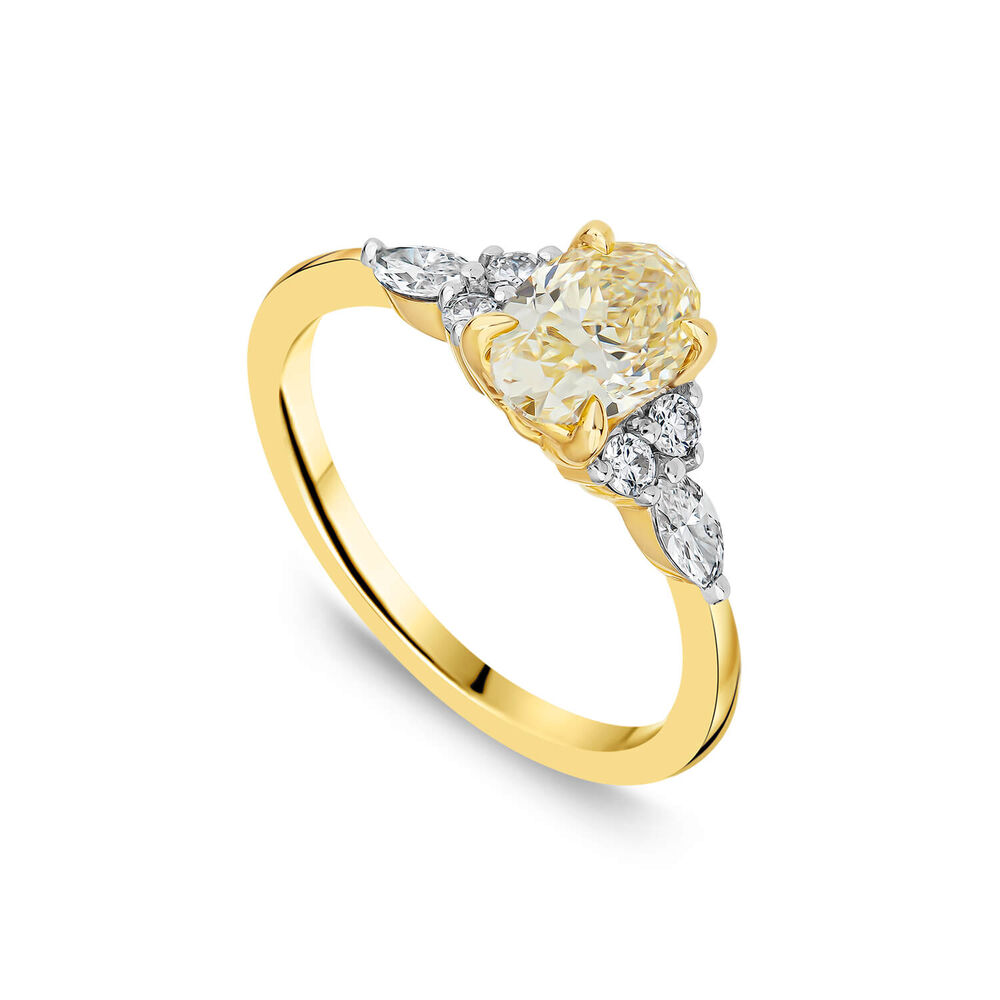 Born 18ct Yellow Gold 1.33ct Yellow Oval Centre & Round/Marquise Lab Grown Diamond Sides Ring