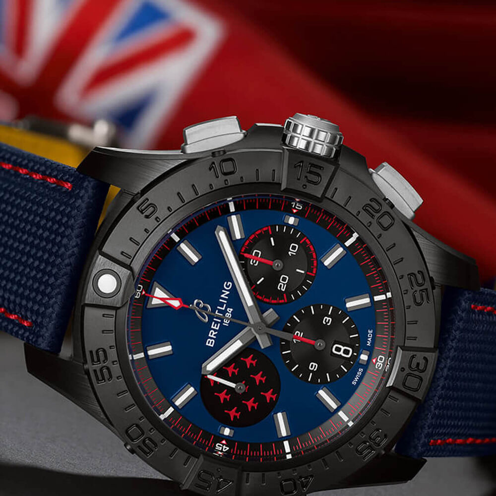 Breitling Avenger B01 Chronograph 44 Red Arrows Blue Dial Ceramic Bezel Leather Strap Watch image number 7