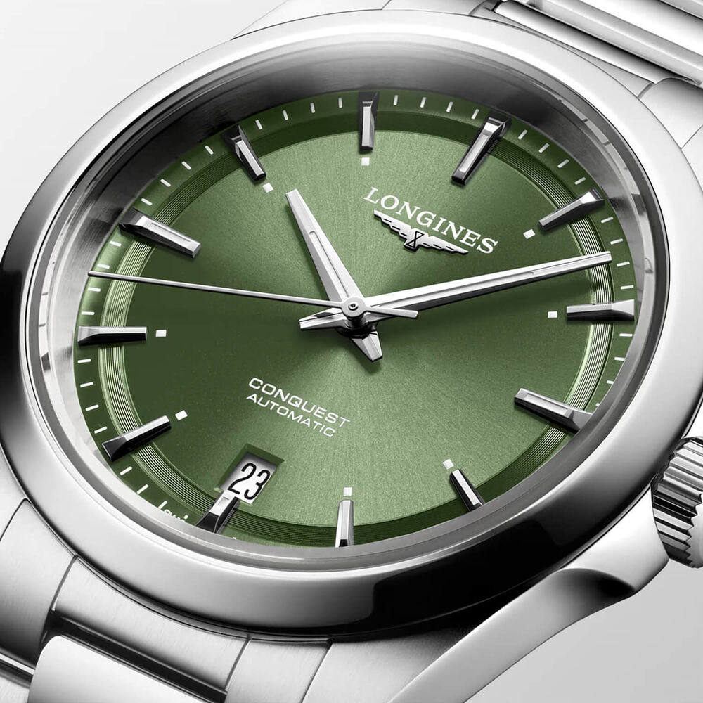 Longines Conquest 38mm Green Dial Steel Bracelet Watch