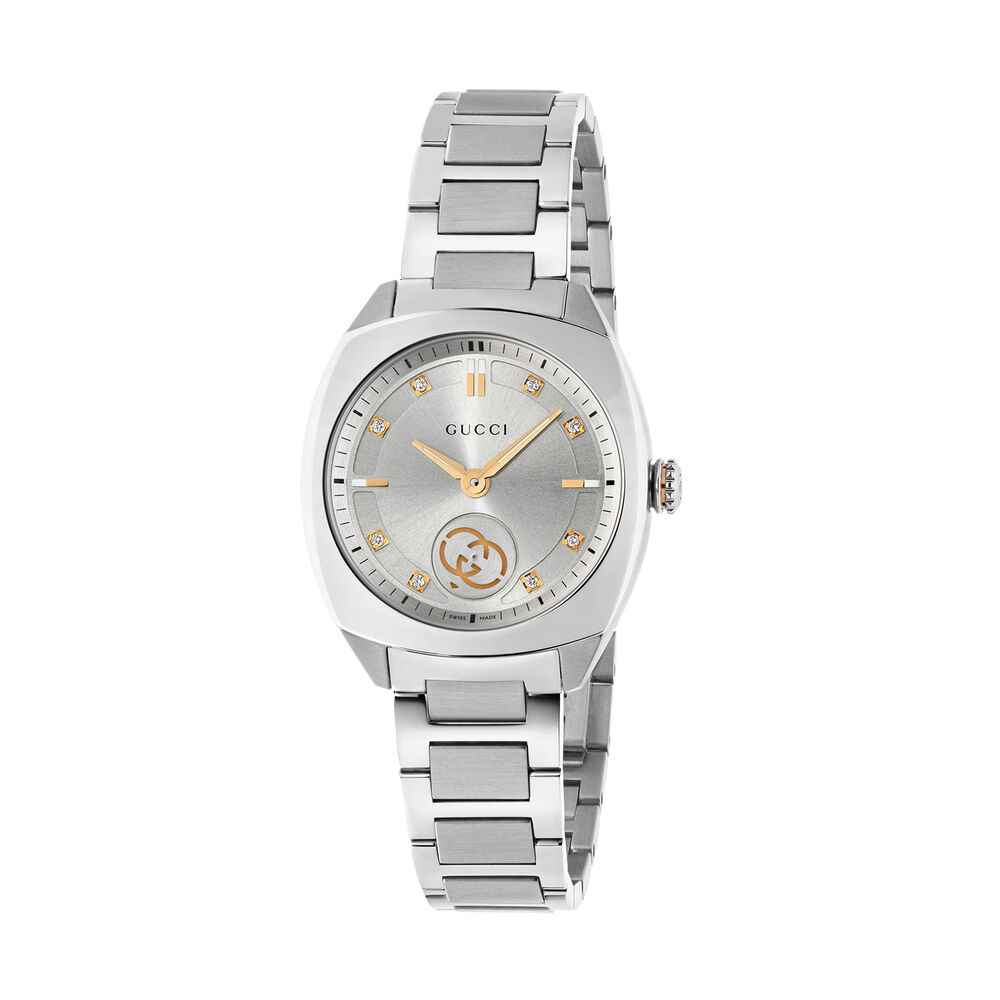 Gucci Interlocking 29mm Silver Dial Diamond Dots Steel Bracelet Watch image number 0