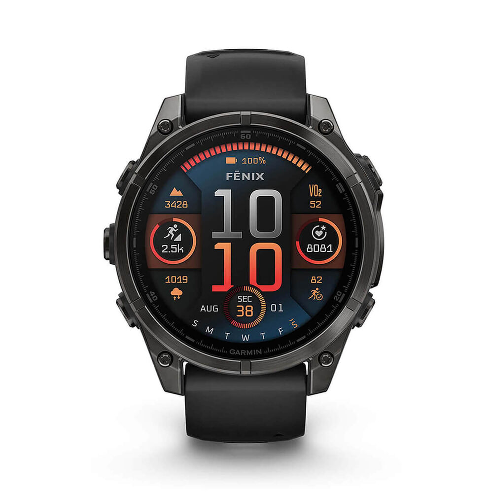 Garmin fenix® 8 AMOLED 47mm Carbon Grey DLC Titanium Case Black Pebble Grey Silicon Strap Watch image number 1