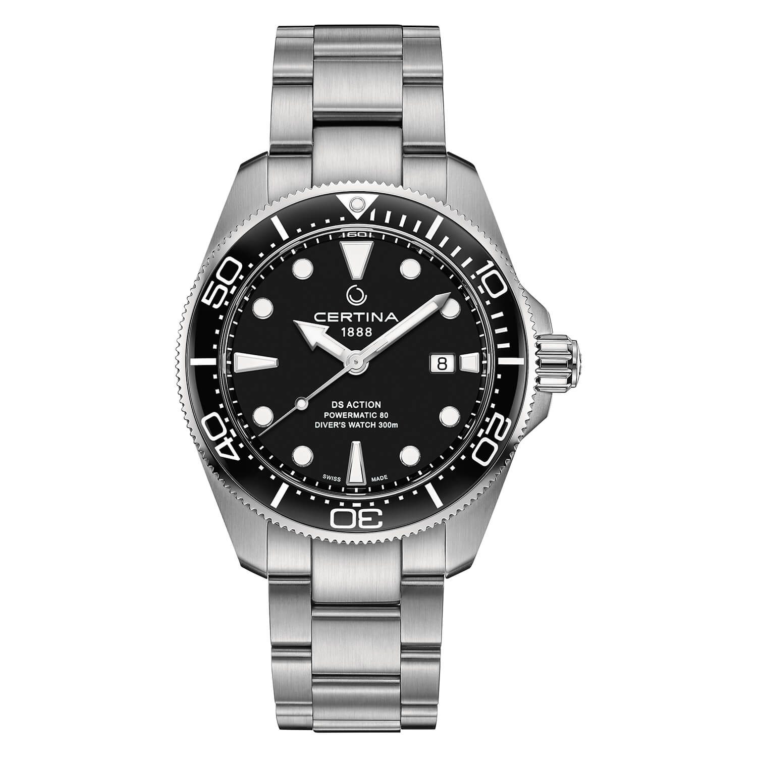 Certina DS Action Diver 43mm Black Dial Steel Case Bracelet Watch