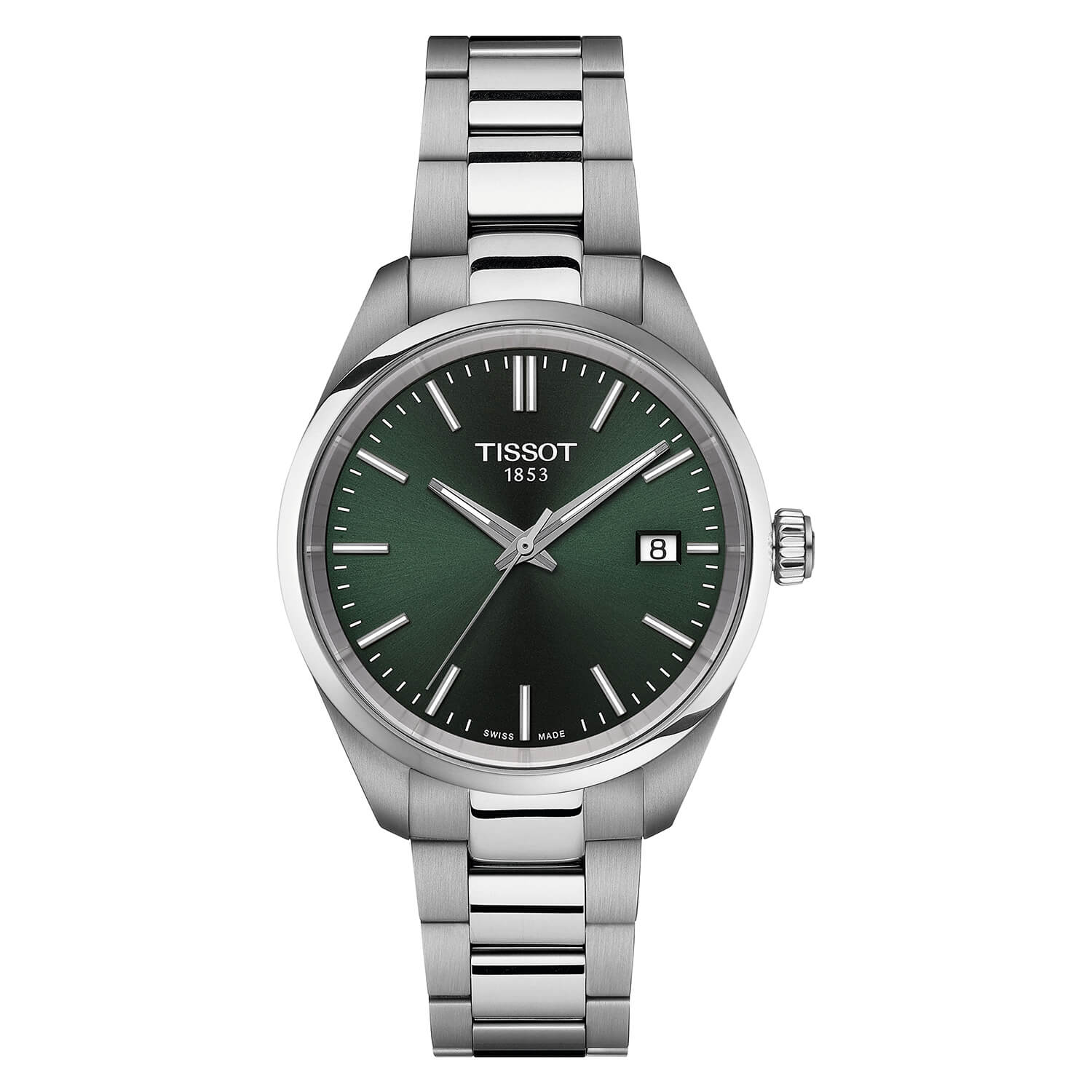 Tissot PR 100 Quartz 34mm Green Dial Steel Bracelet Watch