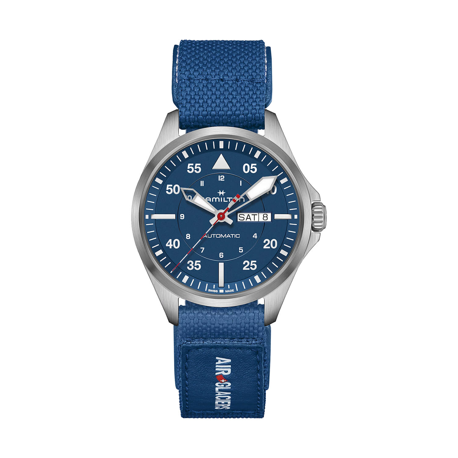 Hamilton Khaki Aviation Pilot Day Date Auto Air Glaciers Edition 42mm Blue Dial Strap Watch