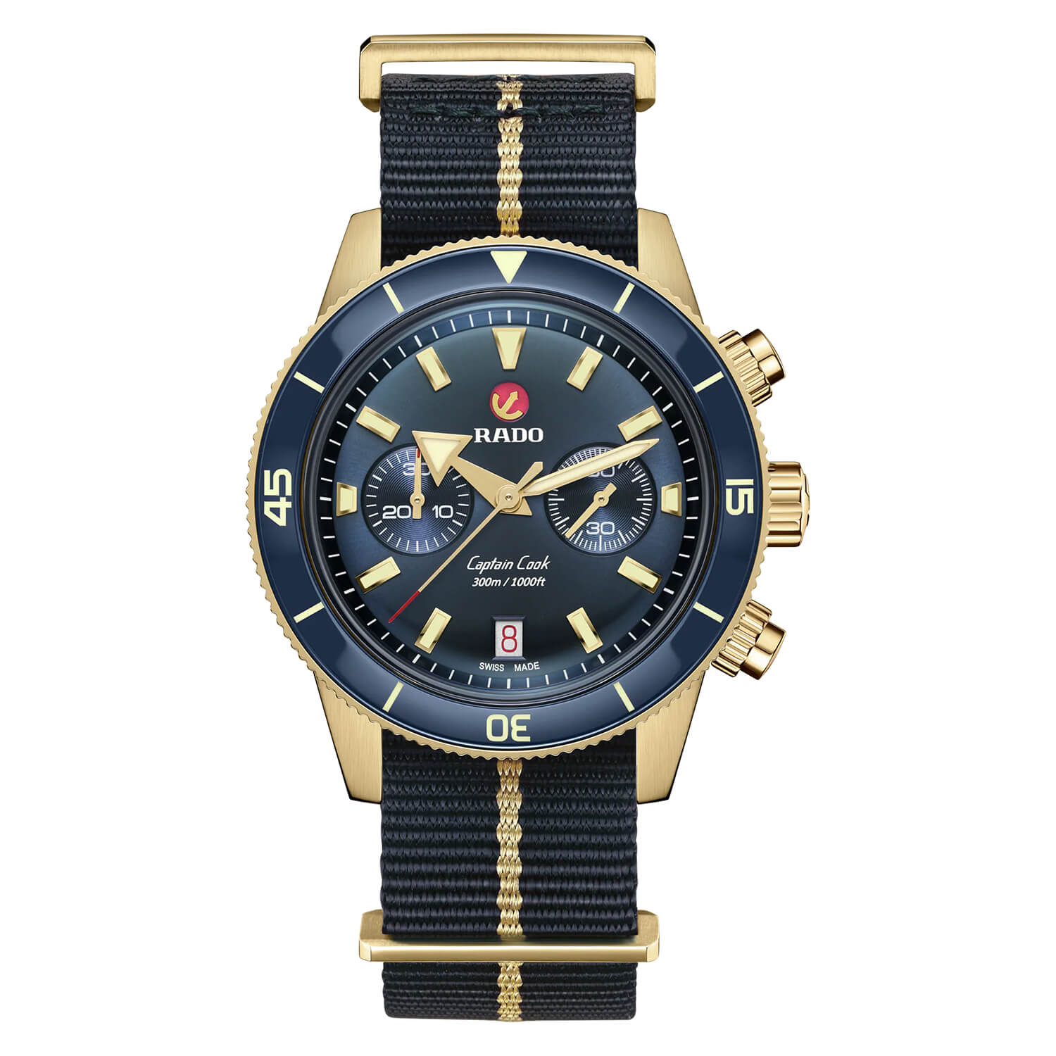 Rado Captain Cook Chronograph 43mm Blue Dial Strap Watch