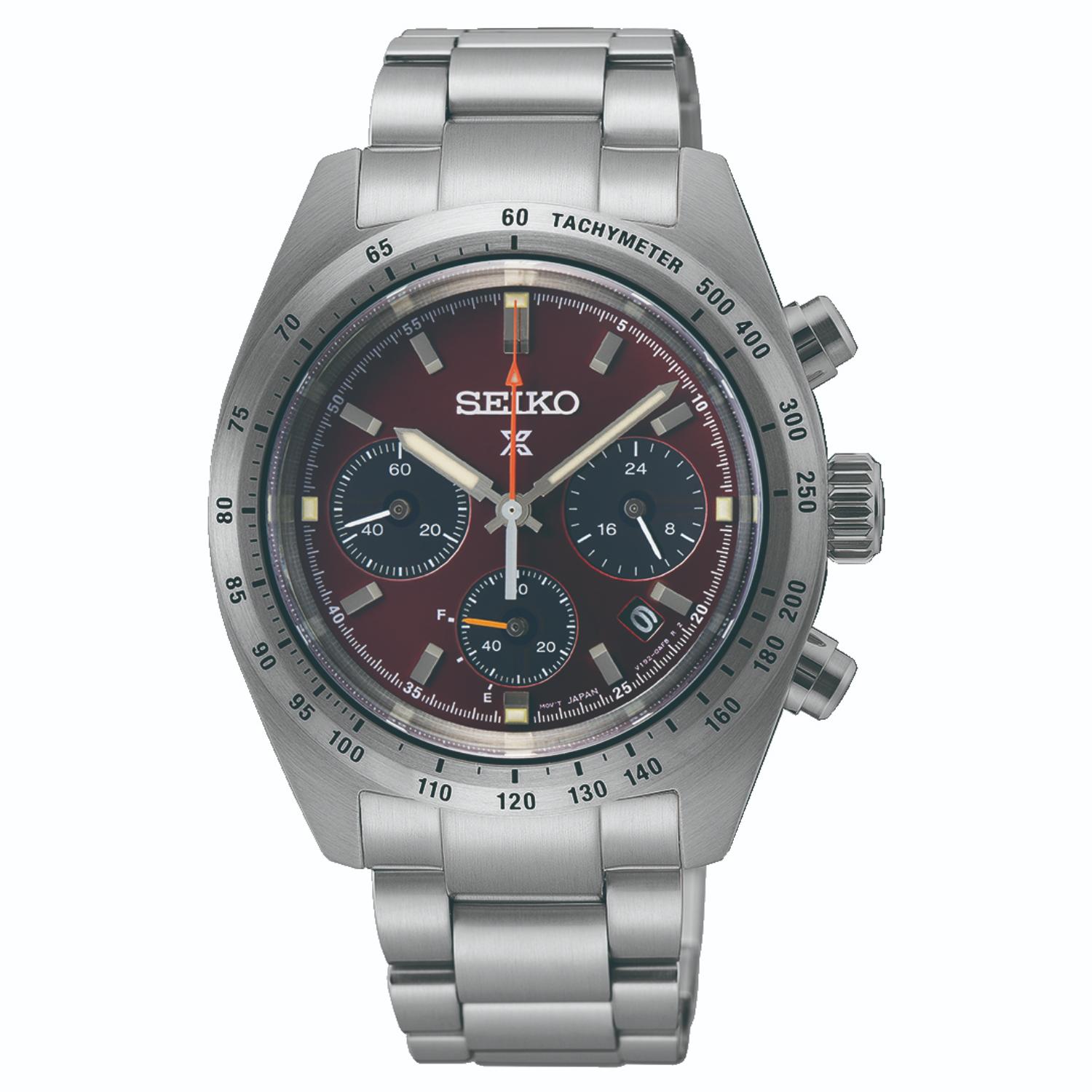 Seiko Prospex Speedtimer European Exclusive Factory Red 39mm Dial Steel Bracelet Watch