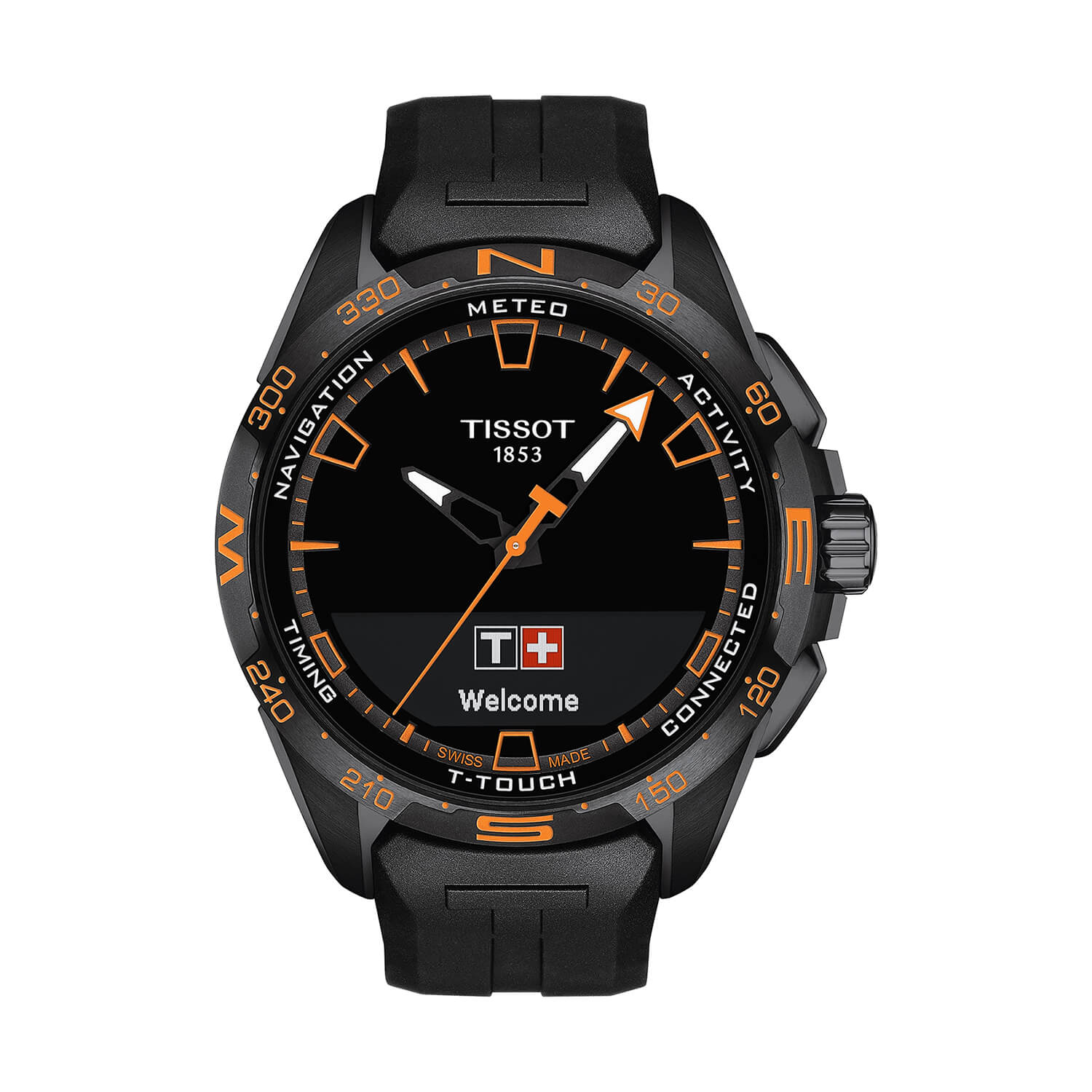 Tissot T-Touch Connect Solar 47.5mm Black Dial Orange Details Rubber Strap Watch