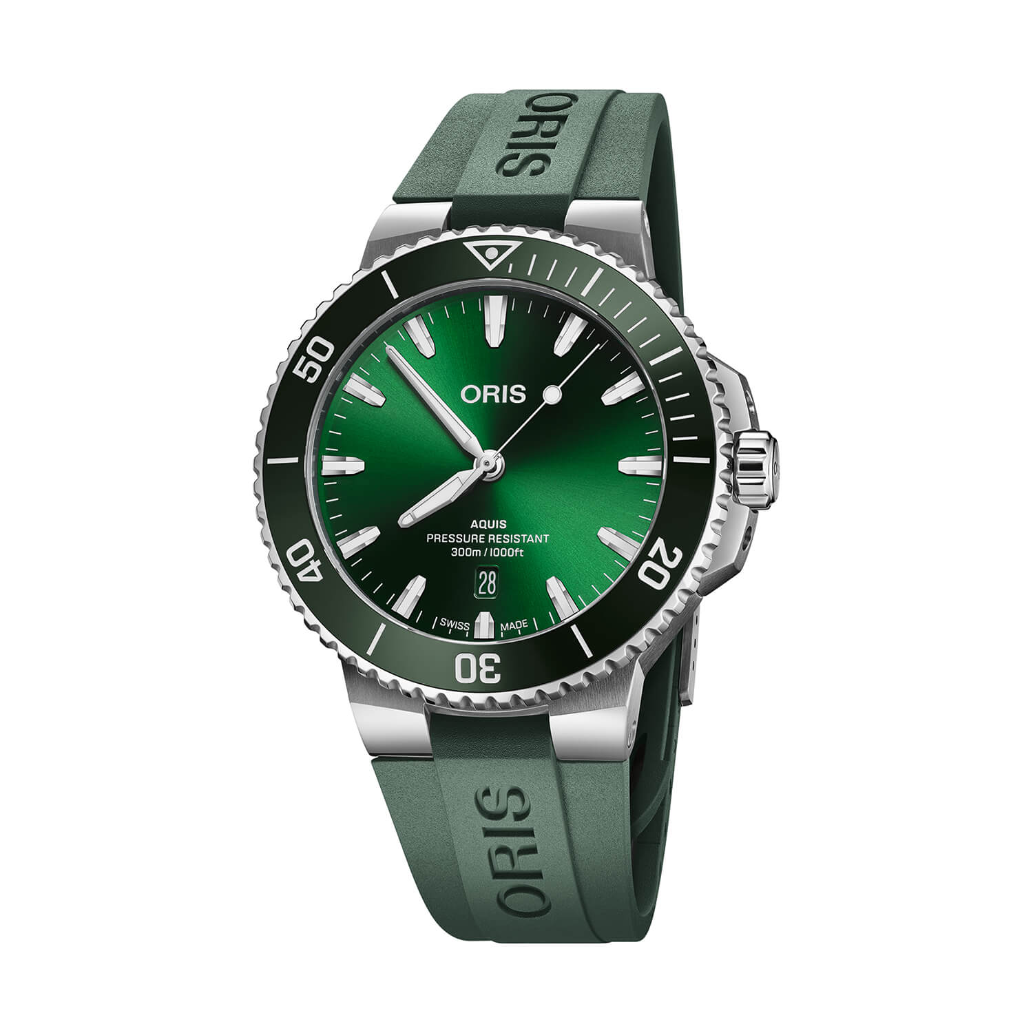 Oris Aquis Date 43.5mm Green Dial Rubber Strap Watch