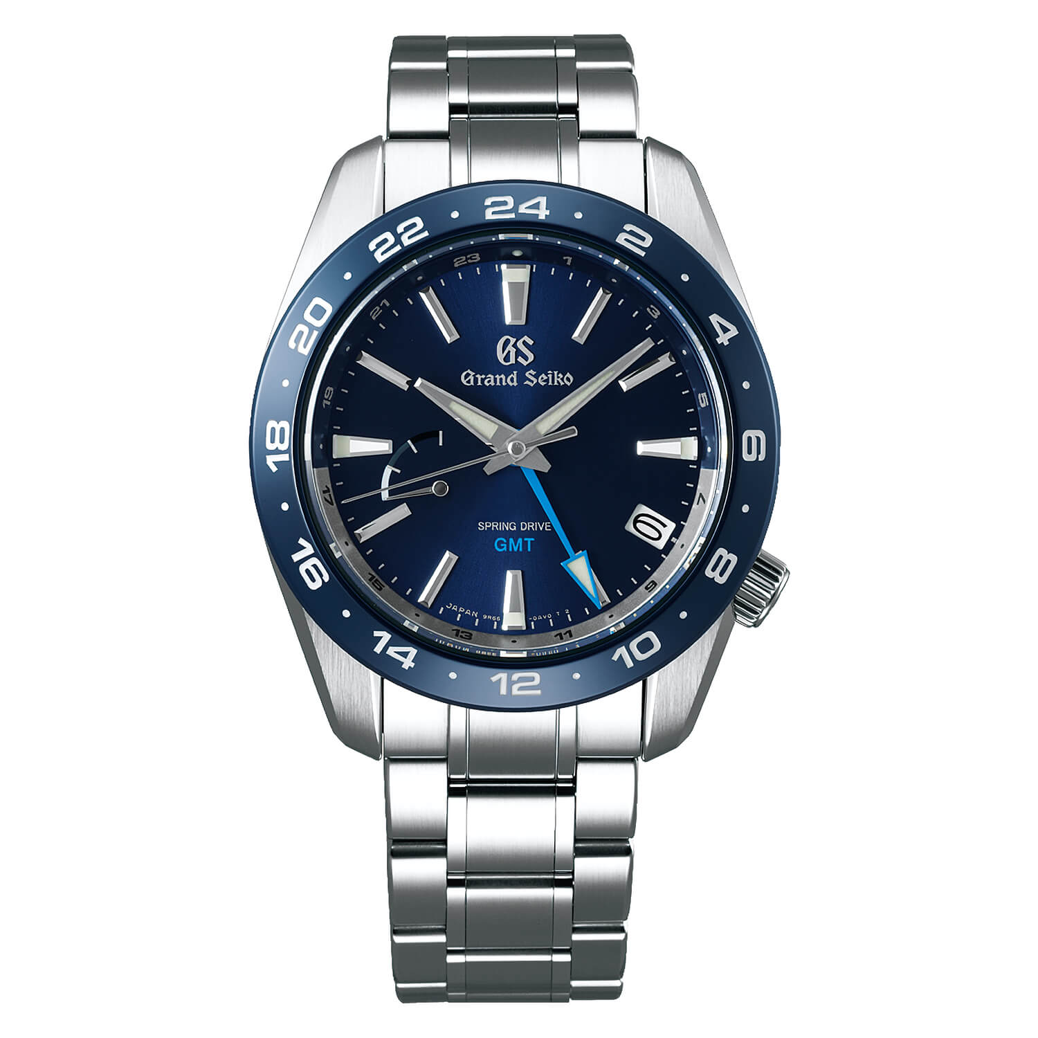 Grand Seiko Sport GMT Blue Dial Green Ceramic Bezel Steel Case Bracelet Watch