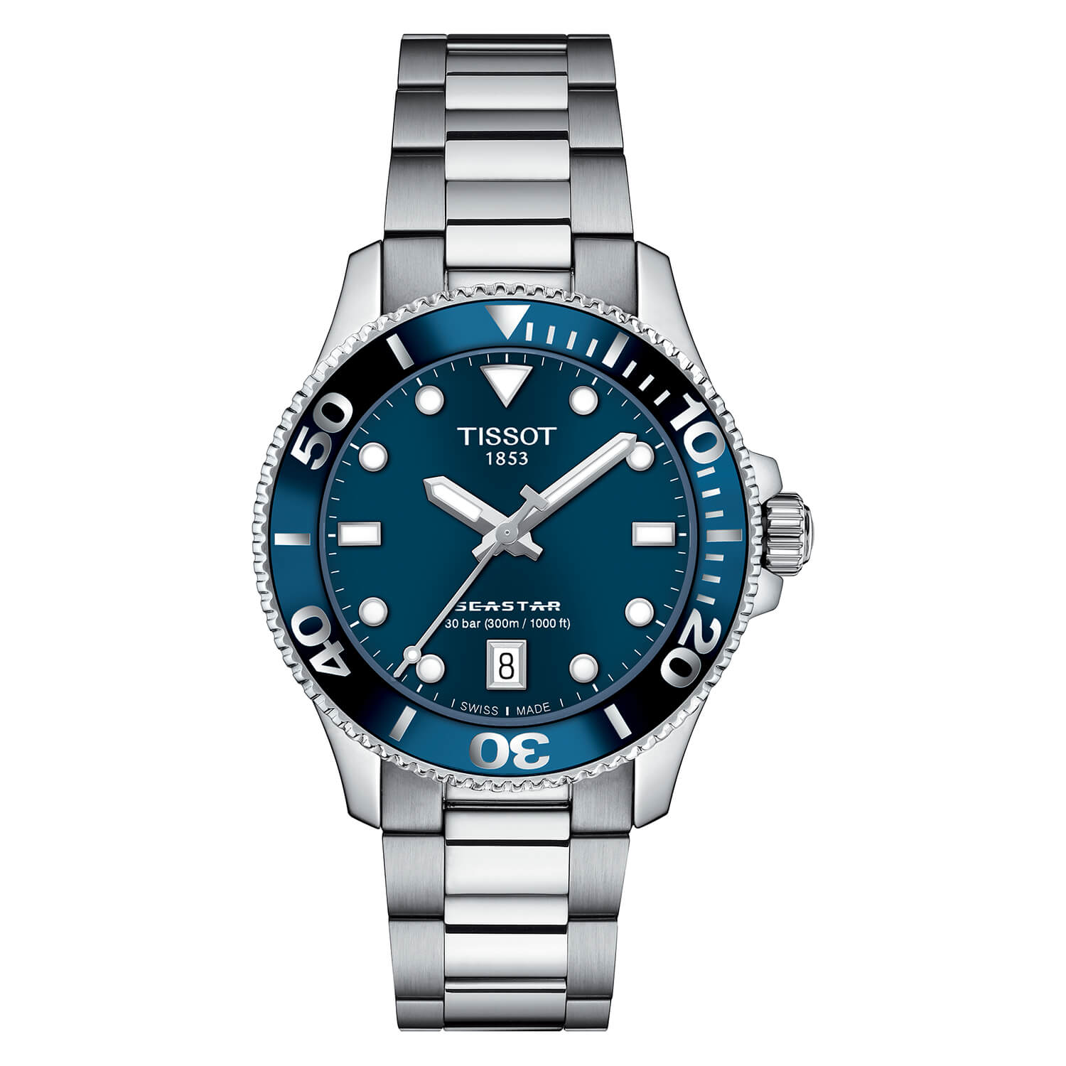 Tissot Seastar 1000 36mm Quartz Blue Dial Steel Case Bracelet Watch