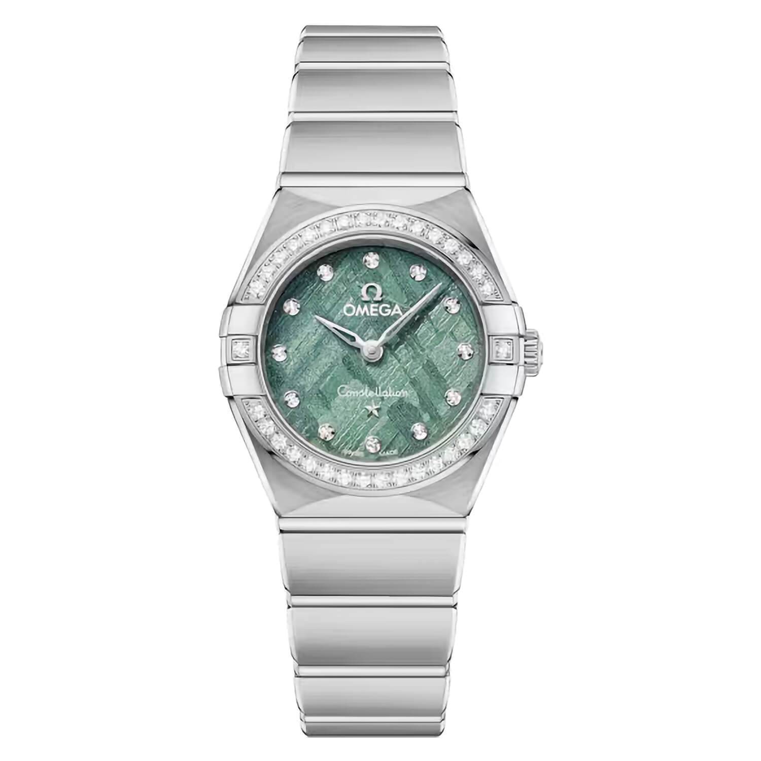 OMEGA Constellation Meteorite 25mm Green Dial Diamond Dots Steel Bracelet Watch